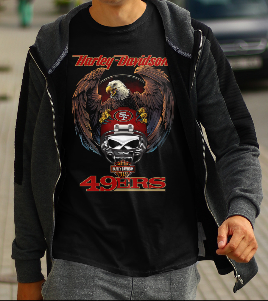 Harley Davidson Nfl 49ers Motor Cycles Eagle Helmet T-Shirt