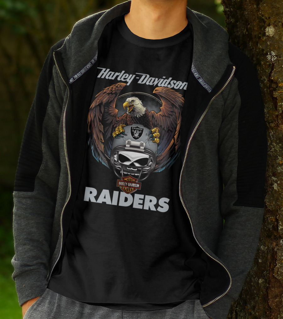 Harley Davidson Raiders Eagle Skull Helmet Motor Cycles T-Shirt