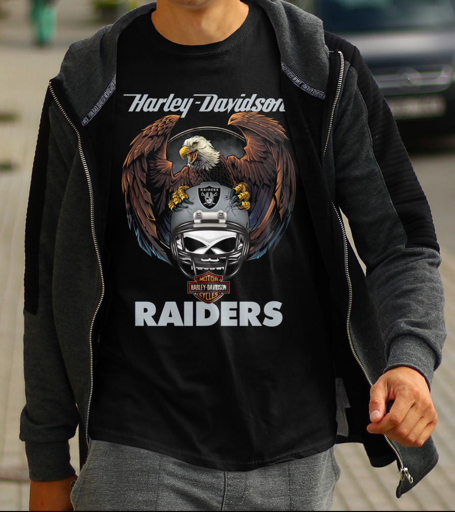 Harley Davidson Raiders Eagle Skull Helmet Motor Cycles T-Shirt