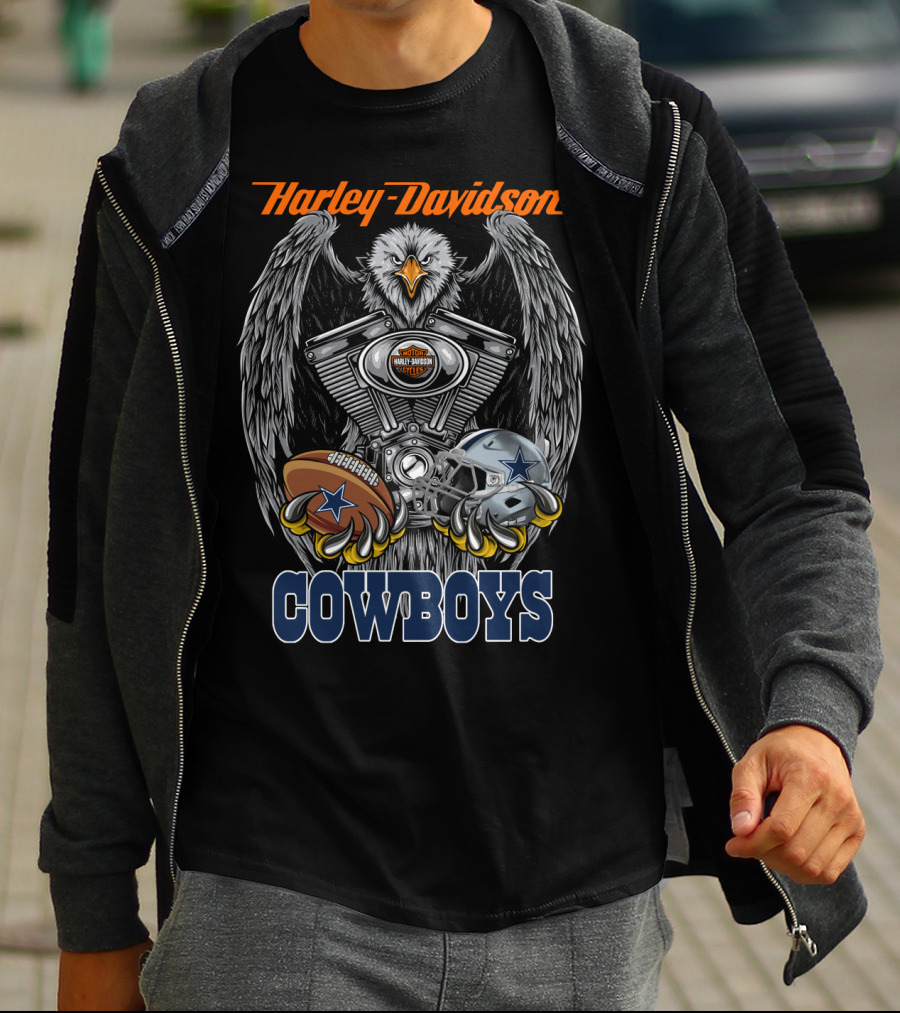 Harley Davidson Cowboys Nfl Dallas Football Eagle Engine T-Shirt