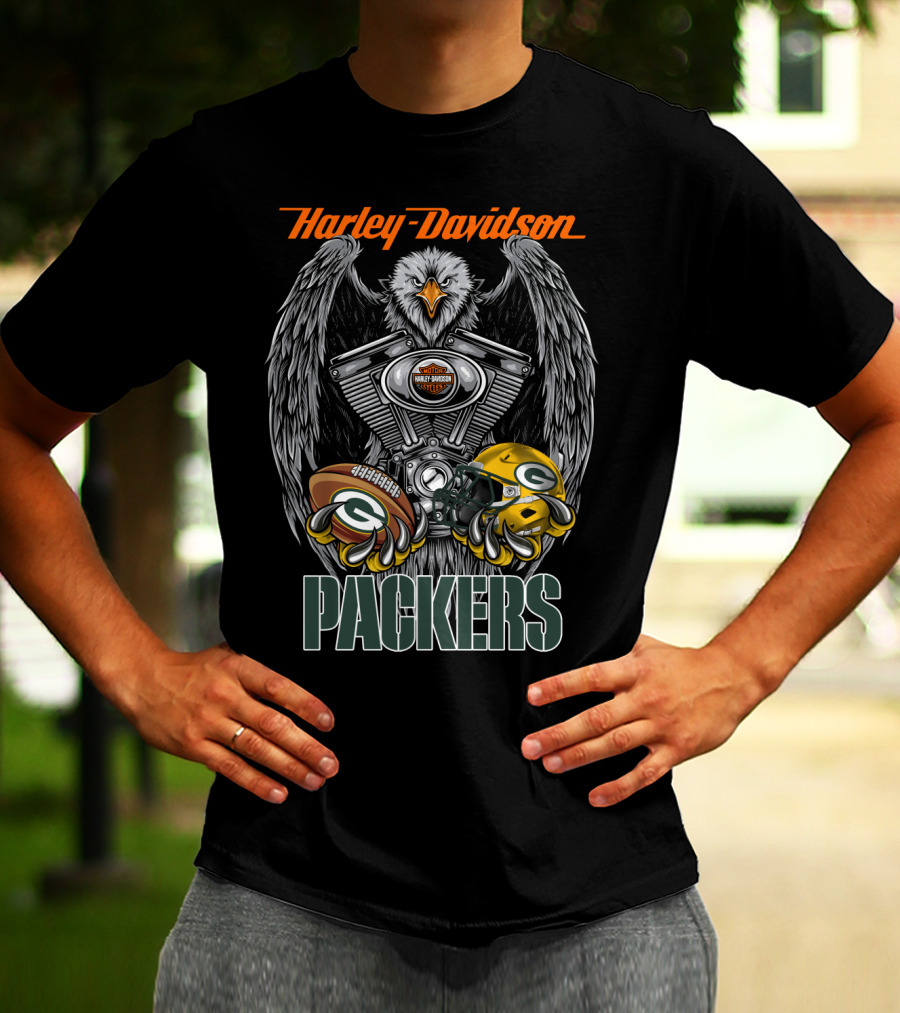Harley Davidson Packers Nfl Gbp Eagle Motorcycle Helmet Football T-Shirt