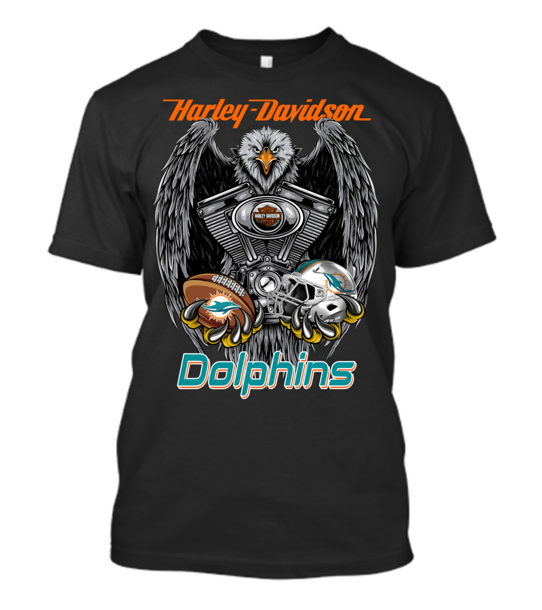 Harley Davidson Dolphins Miami Football Collaboration Nfl T-Shirt