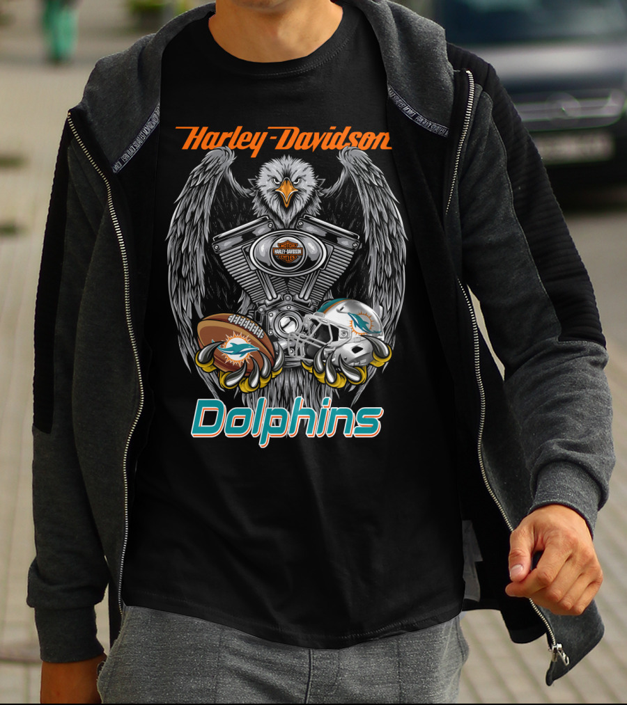 Harley Davidson Dolphins Miami Football Collaboration Nfl T-Shirt