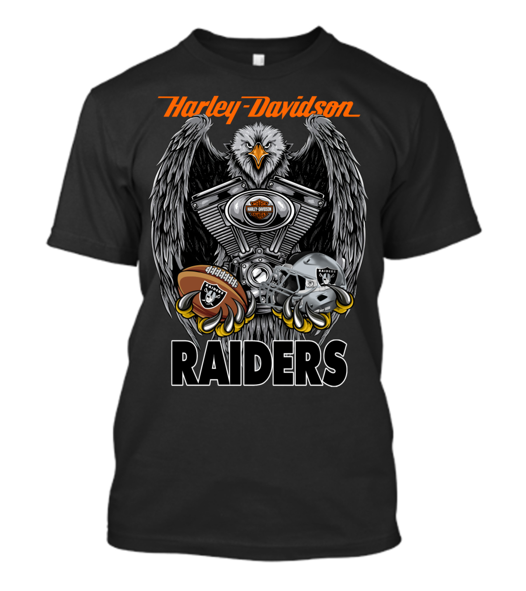 Harley Davidson Raiders Nfl Eagle Engine Football Helmet T-Shirt