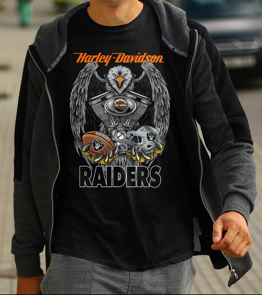 Harley Davidson Raiders Nfl Eagle Engine Football Helmet T-Shirt