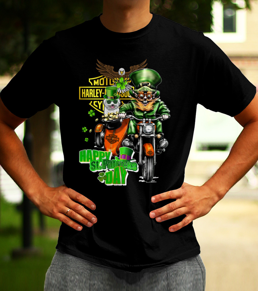 Harley Davidson Motor Cycles St Patrick's Day Bichon Frise 47 Leprechaun Motorcycle Rider T-Shirt