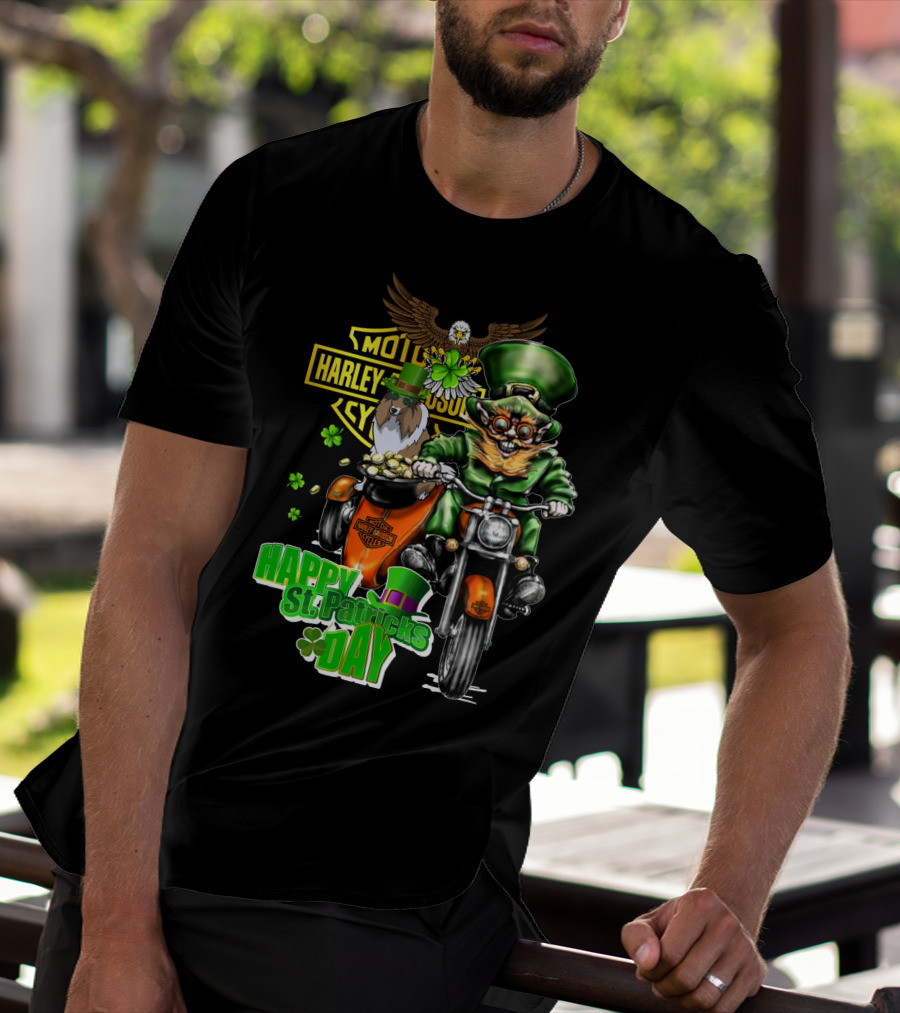 Happy St. Patrick's Day Harley Davidson Motorcycle Leprechaun Eagle T-Shirt