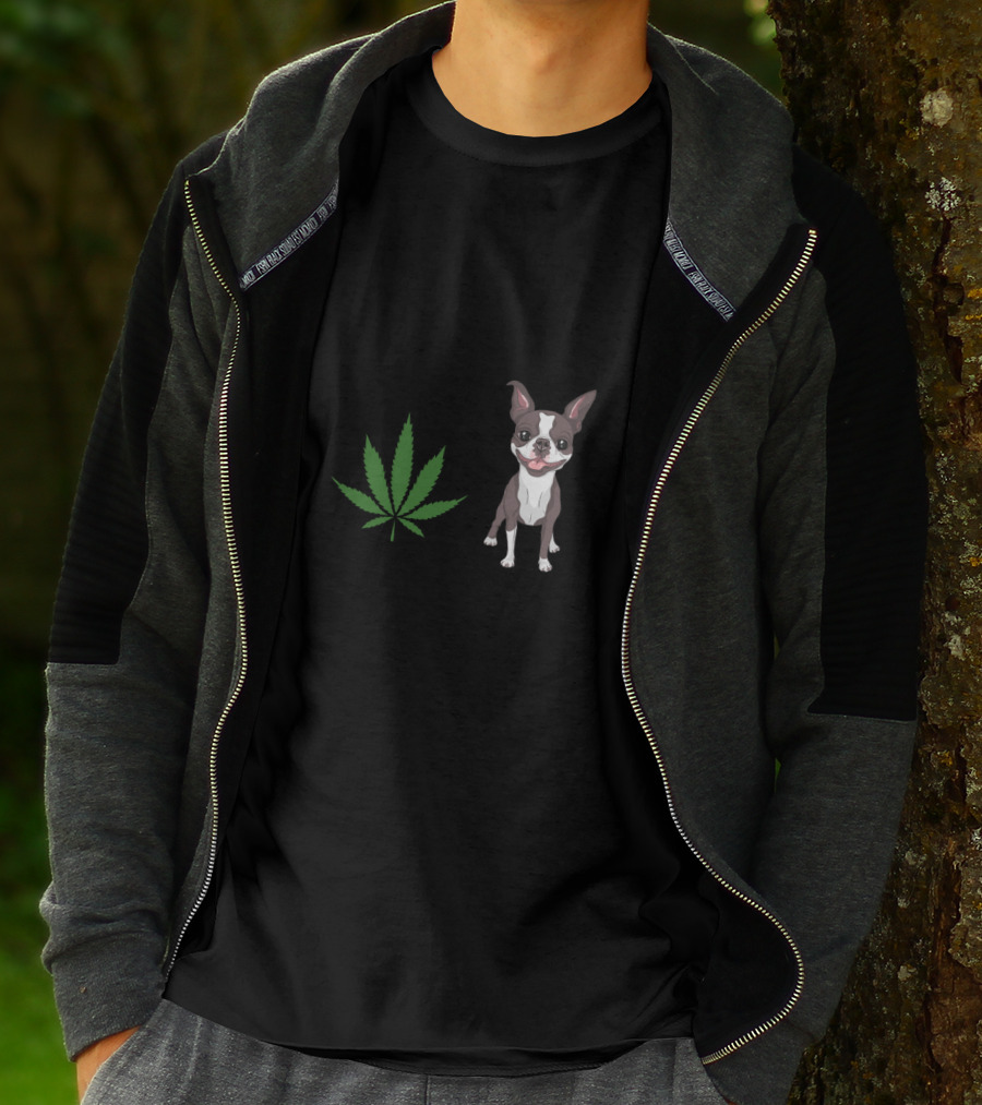 Boston Terrier And Cannabis Make Me Happy Humans Make My Head Hurt T-Shirt