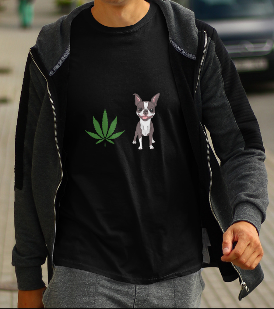 Boston Terrier And Cannabis Make Me Happy Humans Make My Head Hurt T-Shirt