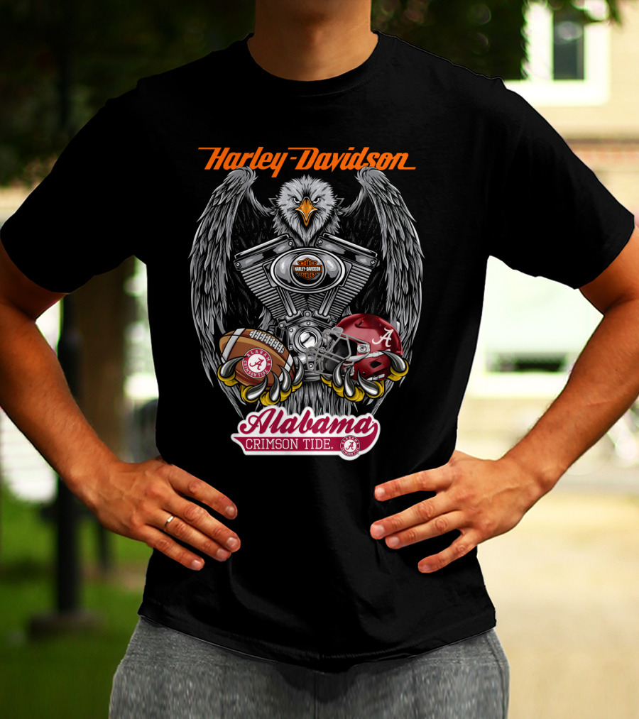 Harley Davidson Alabama Crimson Tide Ncaa Football Helmet And Eagle T-Shirt
