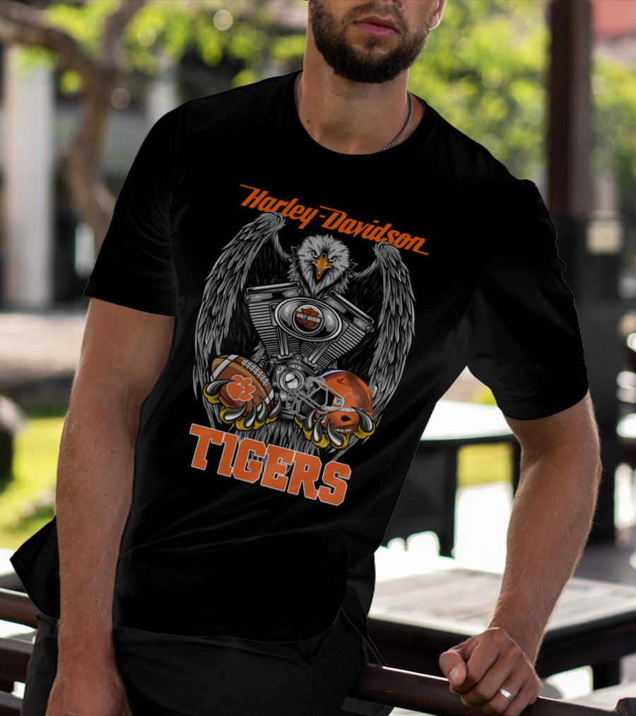 Harley Davidson Tigers Football Motorcycle Engine T-Shirt