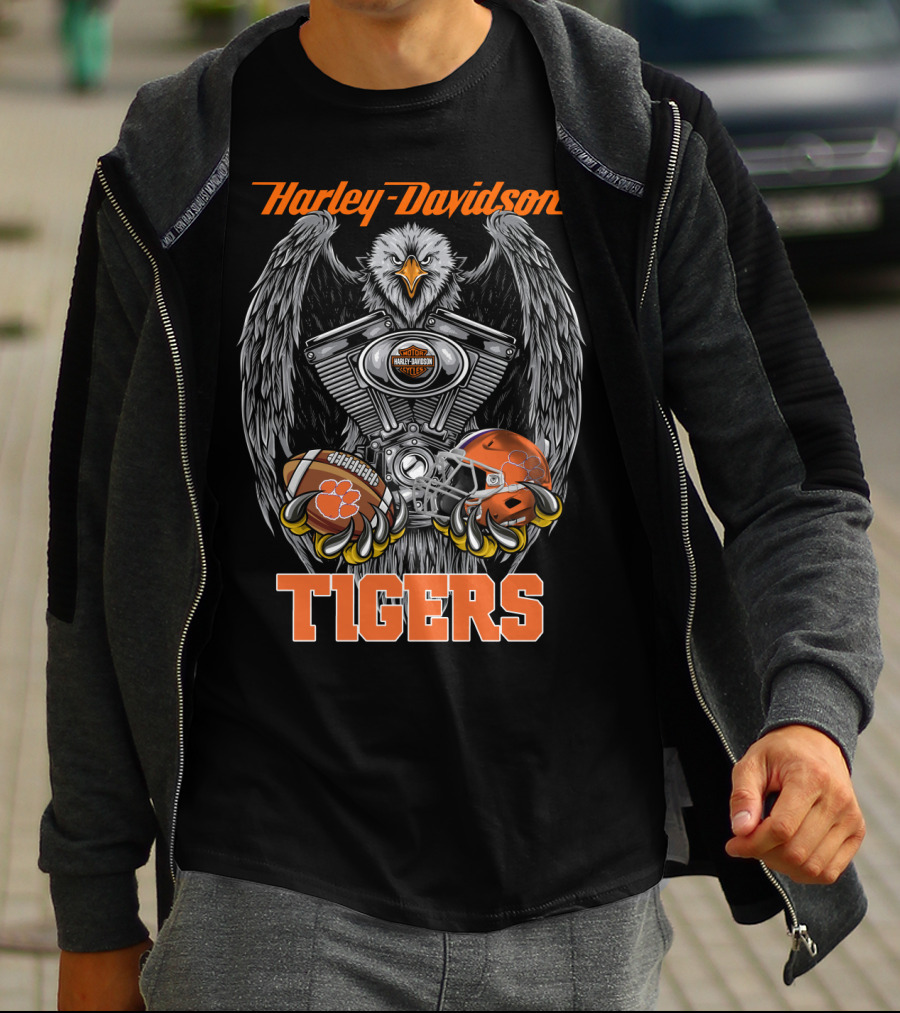 Harley Davidson Tigers Football Motorcycle Engine T-Shirt