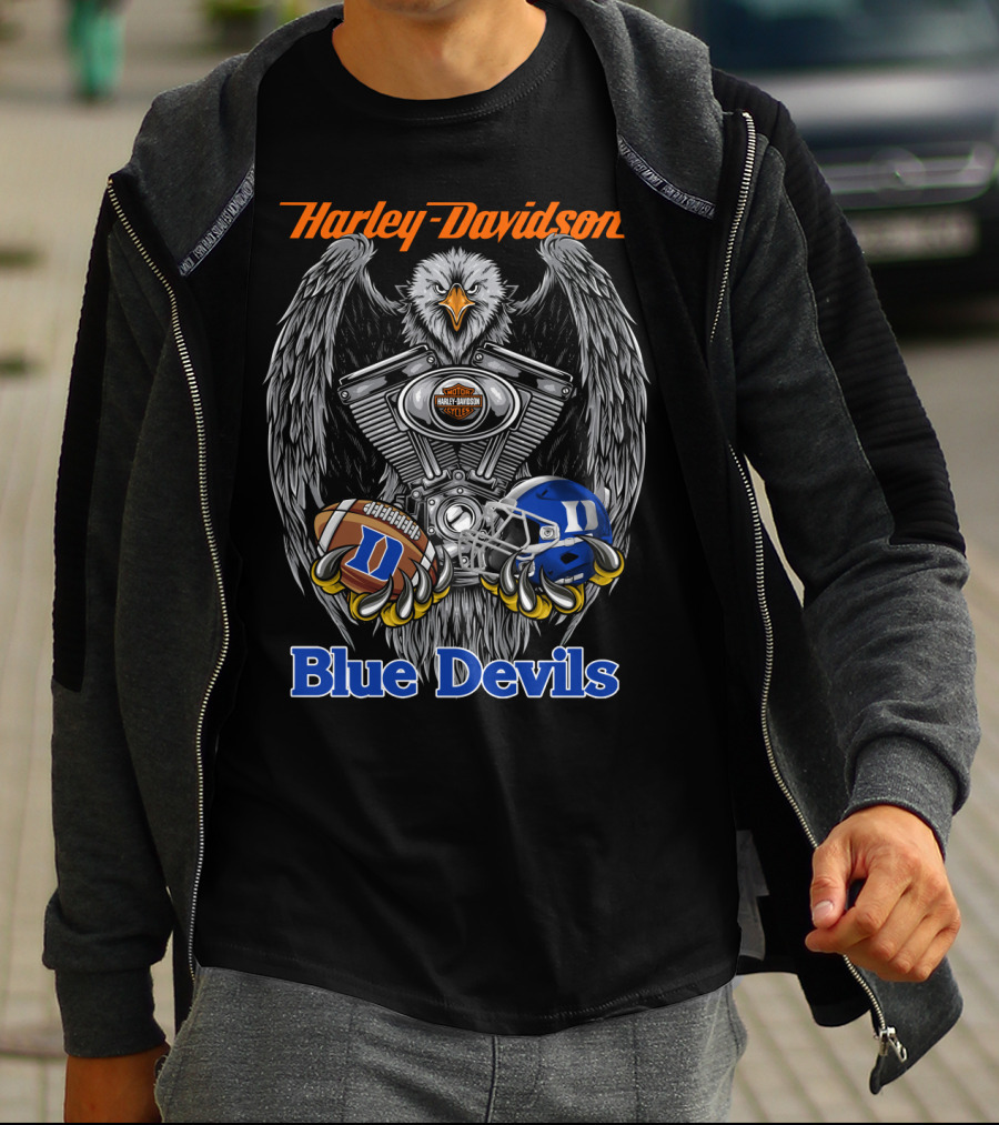 Harley Davidson Blue Devils Engine Eagle Football Helmet T-Shirt