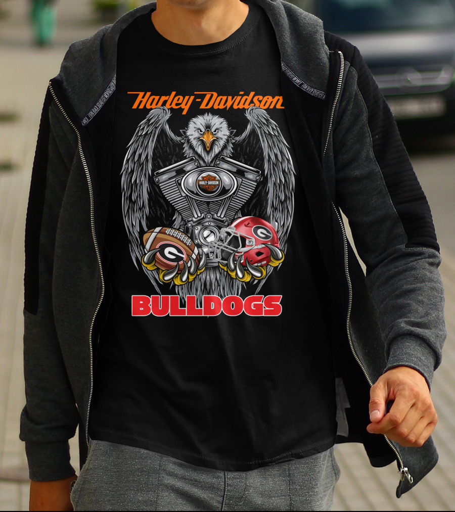 Harley Davidson Bulldogs Ncaa 46 Georgia Bulldogs Football Helmet And Engine Eagle T-Shirt