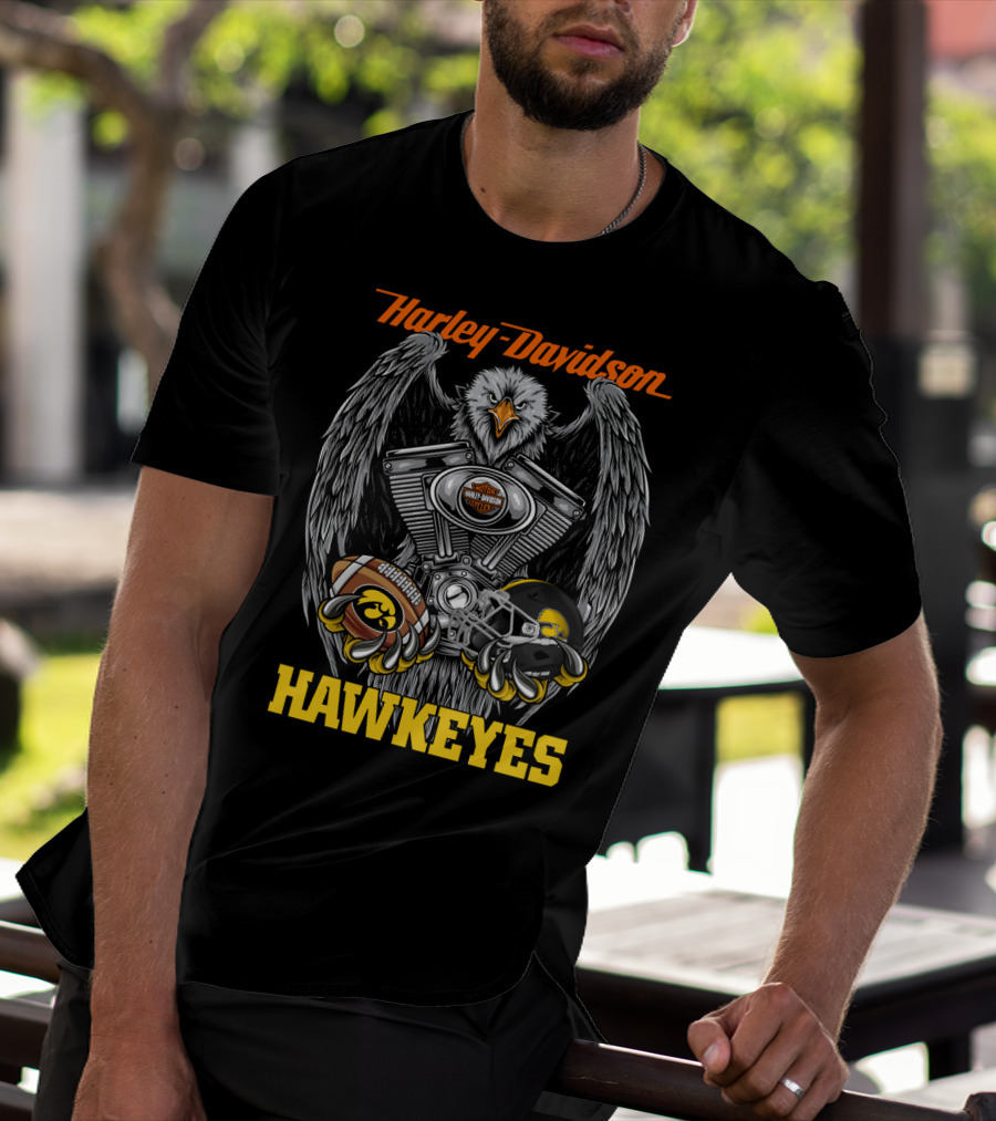 Harley Davidson Hawkeyes Eagle Engine Football Helmet T-Shirt