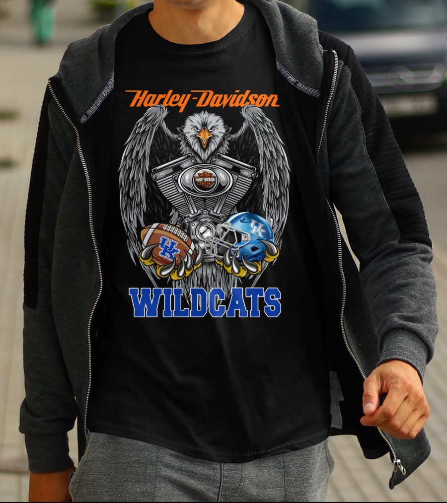 Harley Davidson Wildcats Uk Ncaa Football Helmet And Engine Eagle T-Shirt