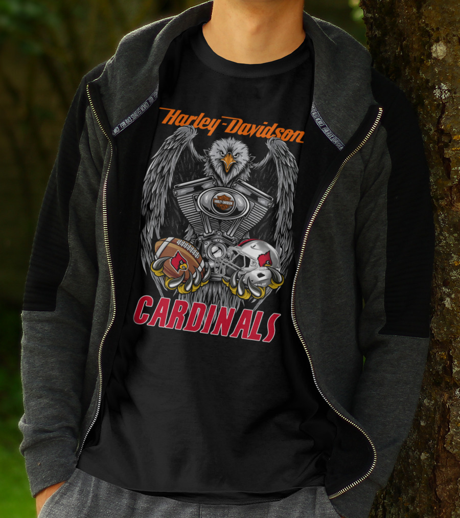 Harley Davidson Cardinals Ncaa Football Helmet And Eagle Engine T-Shirt
