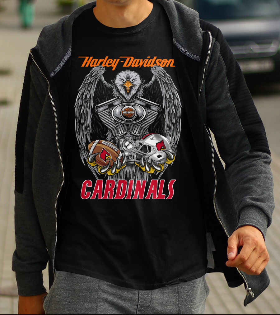 Harley Davidson Cardinals Ncaa Football Helmet And Eagle Engine T-Shirt