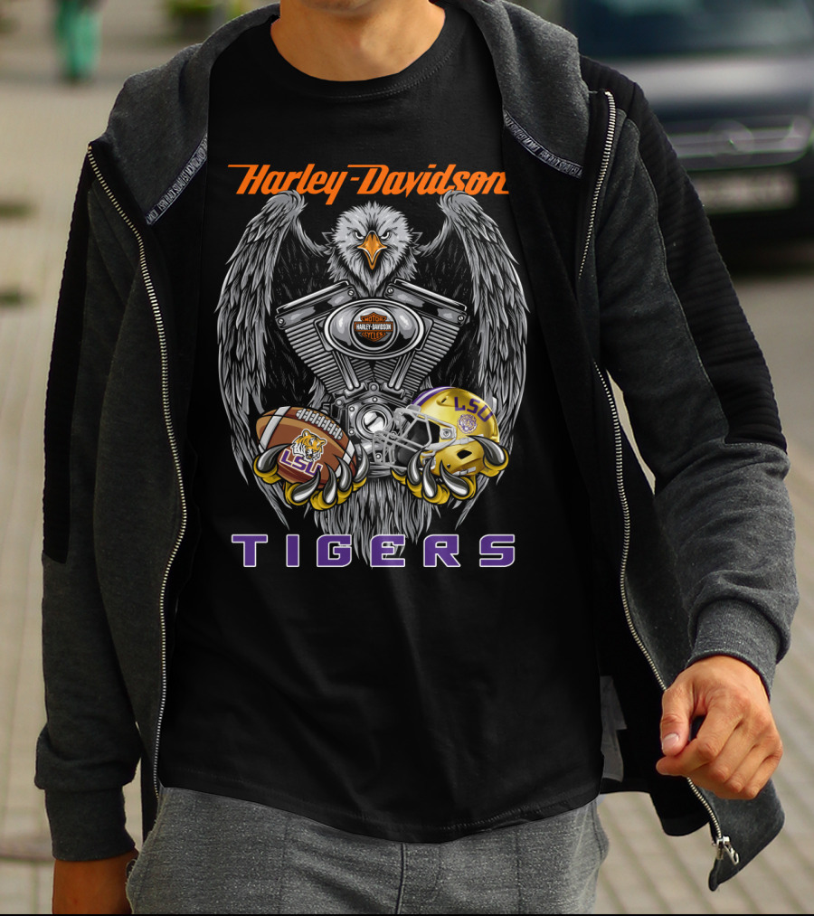 Harley Davidson Tigers Lsu Football Ncaa T-Shirt