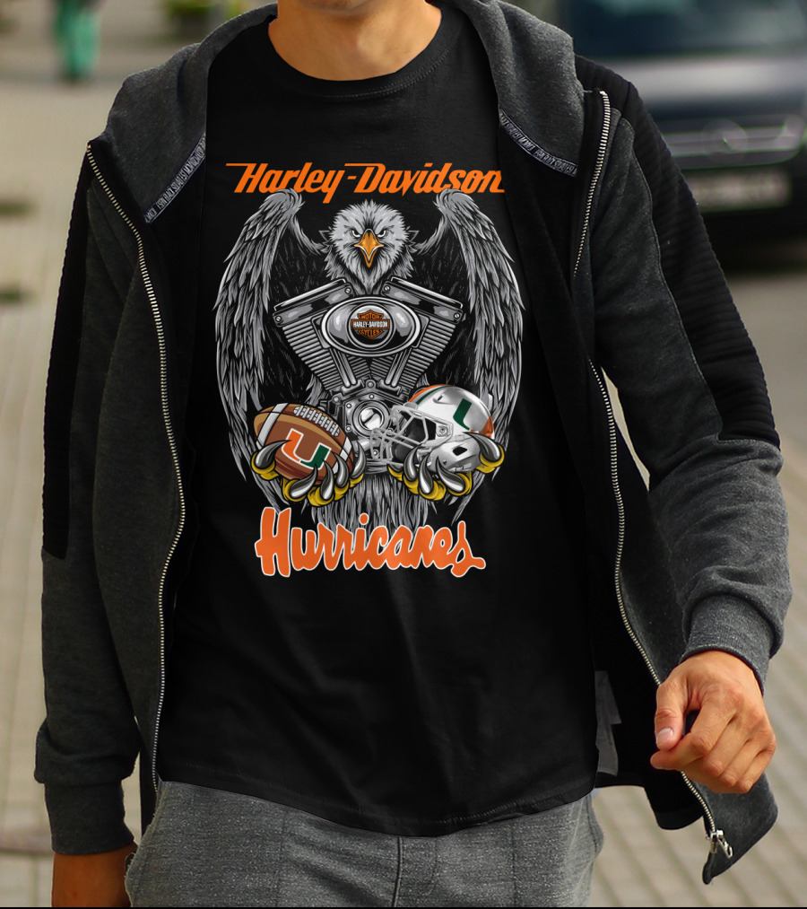 Harley Davidson Hurricanes Miami Football Helmet Engine Eagle T-Shirt