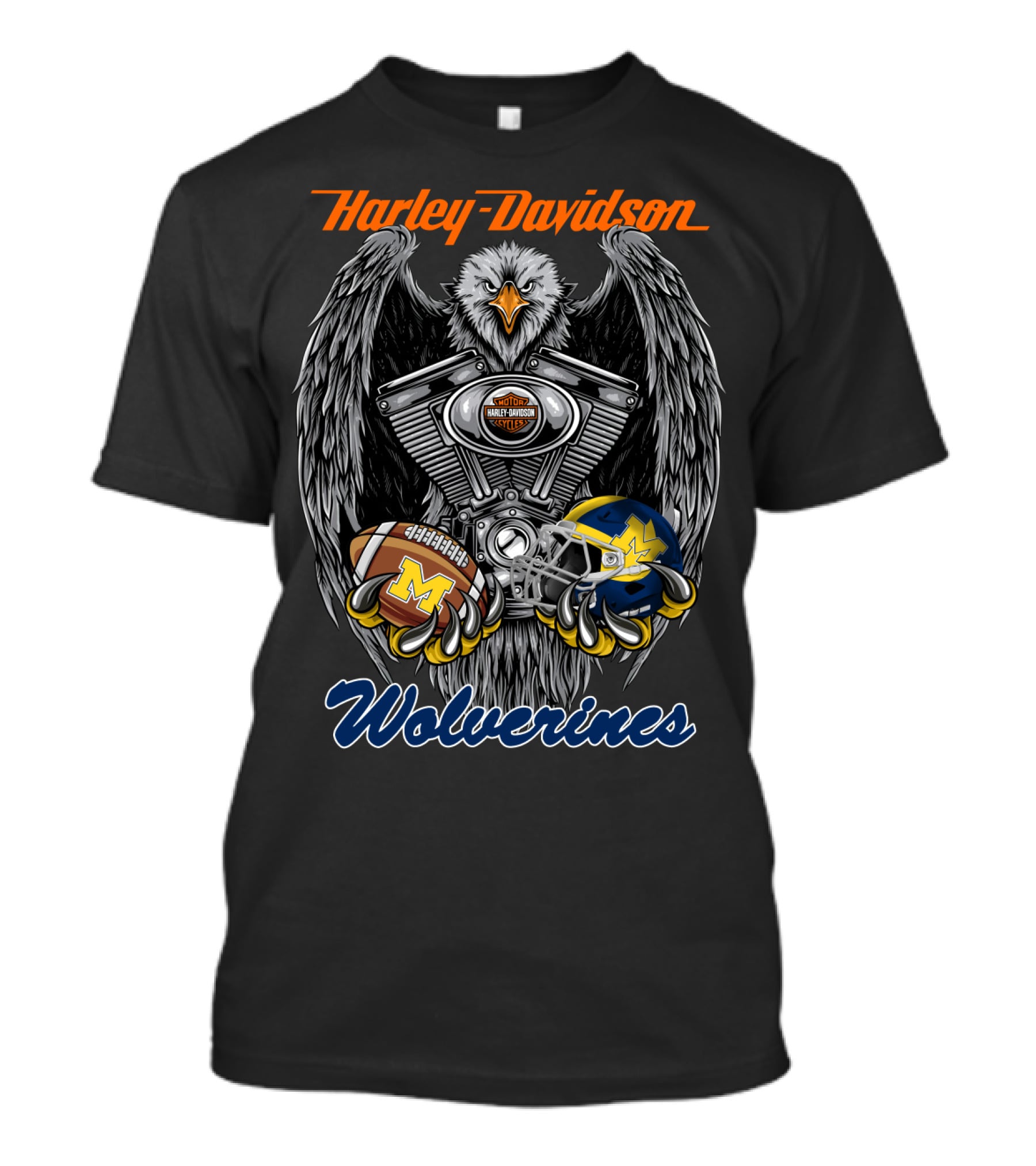 Harley Davidson Wolverines Ncaa Football Helmet Eagle T-Shirt