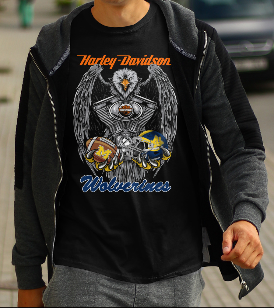 Harley Davidson Wolverines Ncaa Football Helmet Eagle T-Shirt