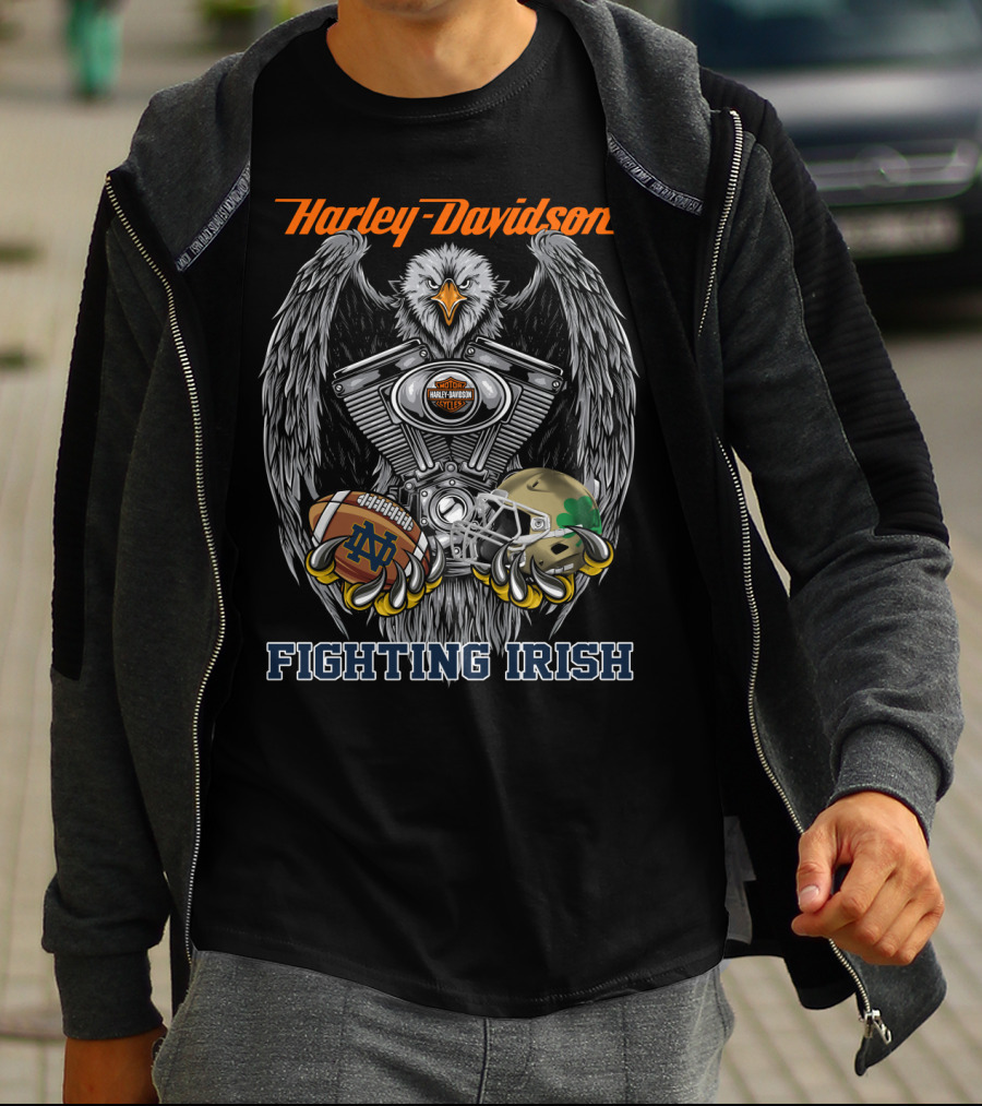 Harley Davidson Fighting Irish Notre Dame Football Eagle Engine T-Shirt