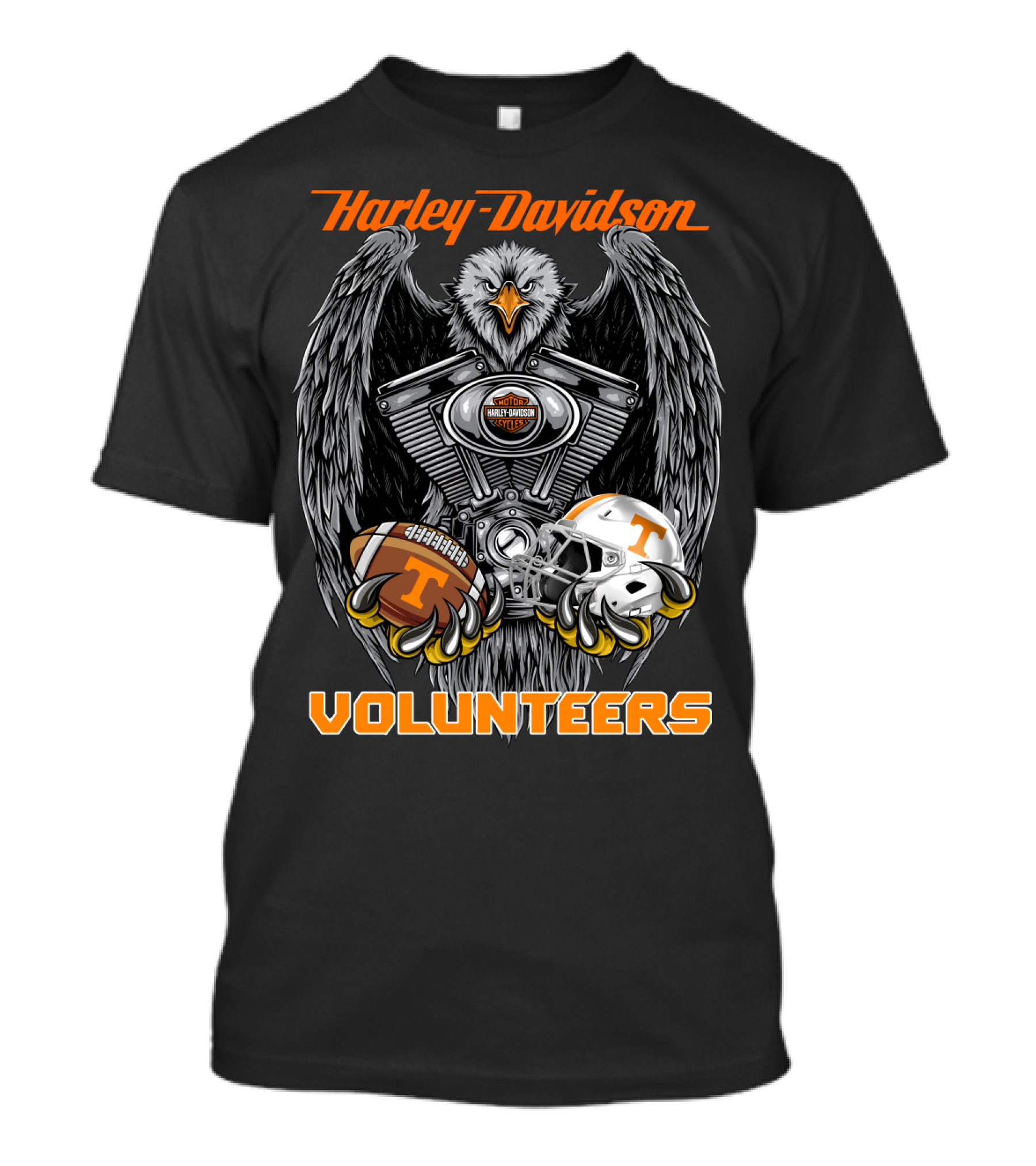 Harley Davidson Volunteers Ncaa Football Tennessee Helmet And Ball Eagle Engine T-Shirt