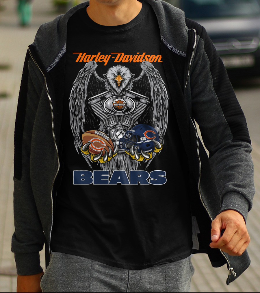 Harley Davidson Bears Football Helmet And Eagle Engine T-Shirt