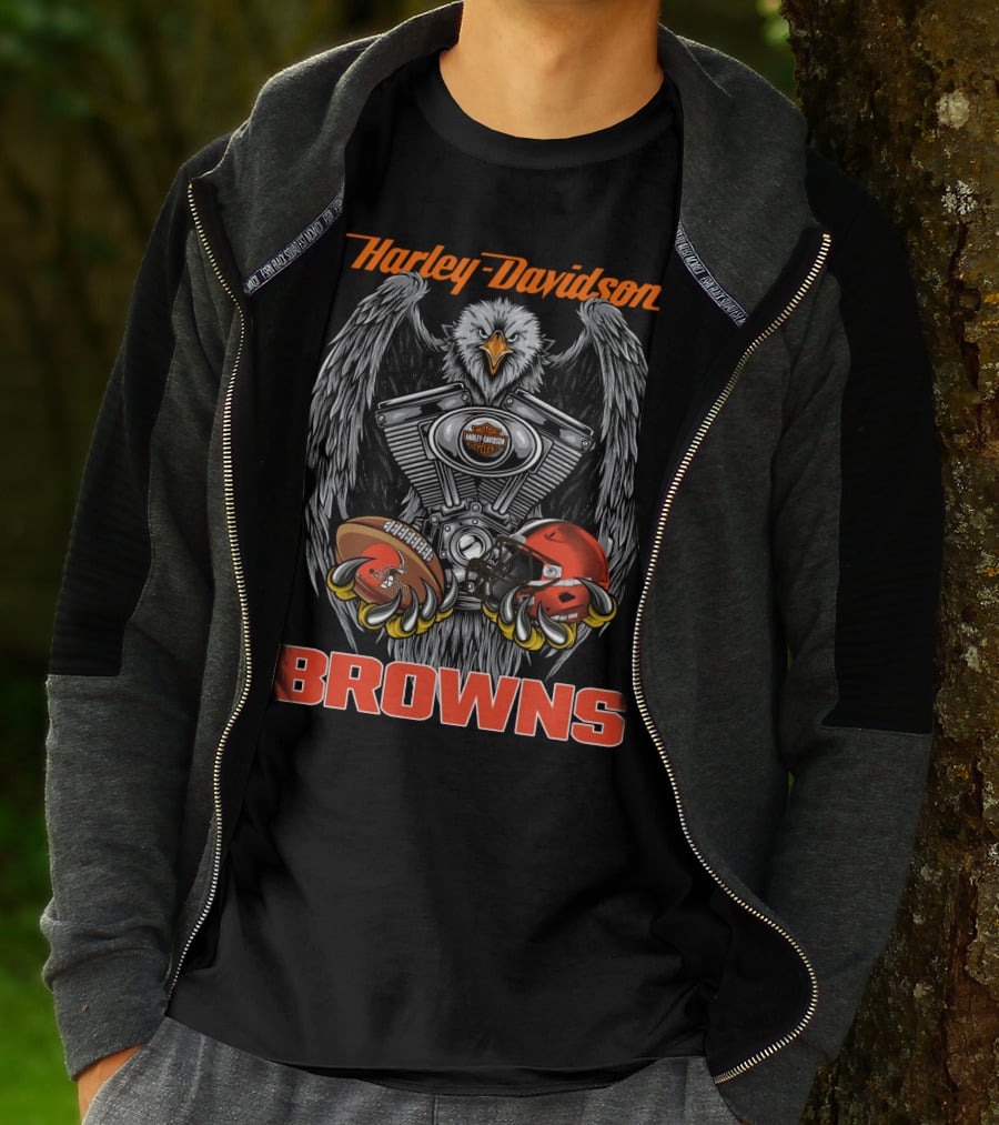 Harley Davidson Browns Eagle Engine Football Helmet T-Shirt