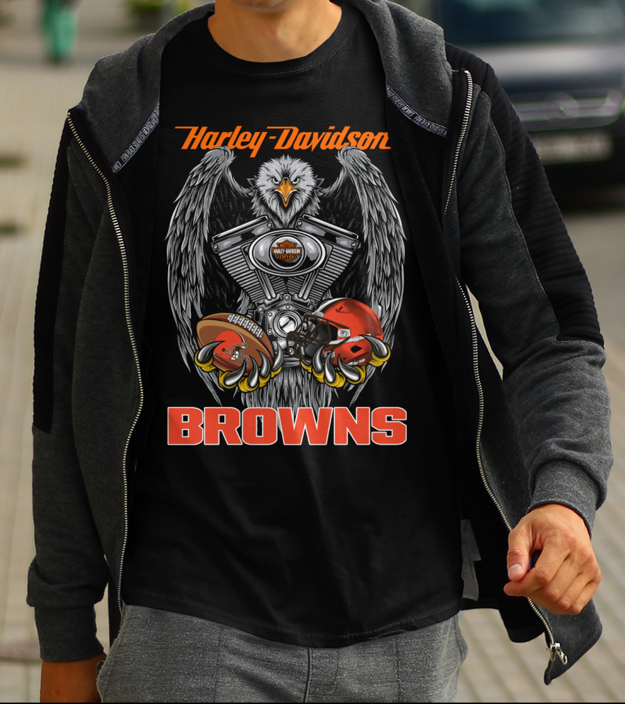 Harley Davidson Browns Eagle Engine Football Helmet T-Shirt