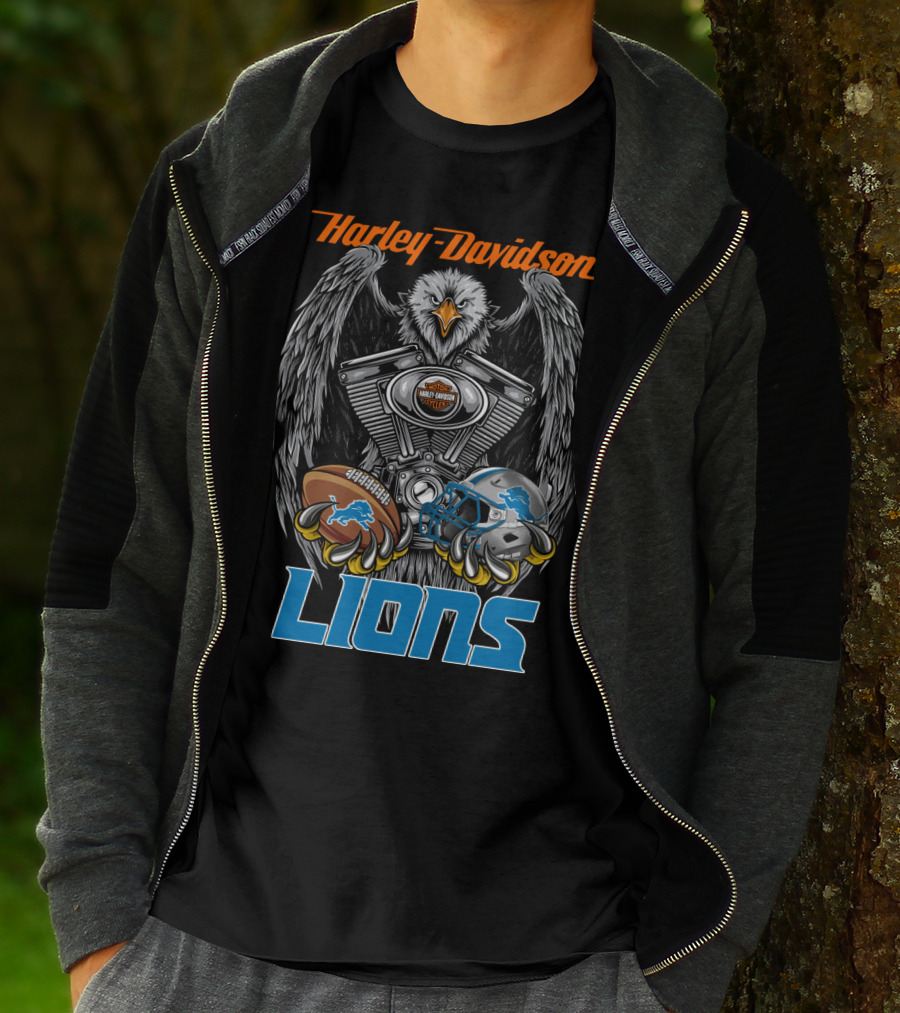 Harley Davidson Detroit Lions Eagle Football Engine T-Shirt