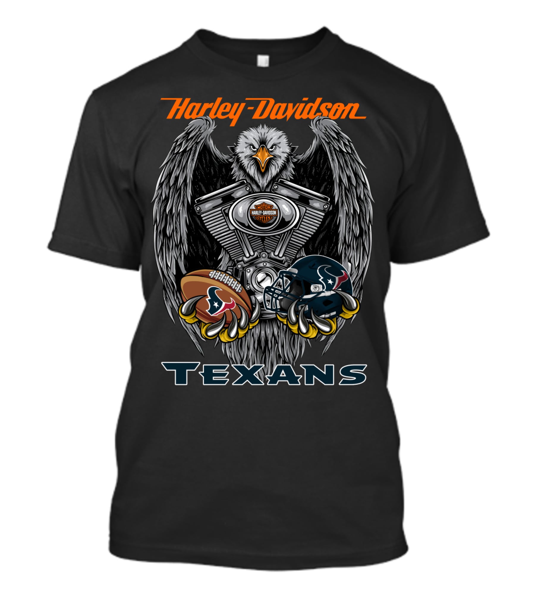 Harley Davidson Texans Football Eagle With Engine And Helmet T-Shirt
