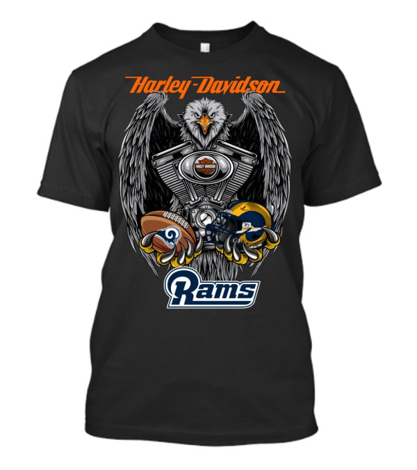 Harley Davidson Seattle Rams Nfl Lar Football Eagle Engine T-Shirt