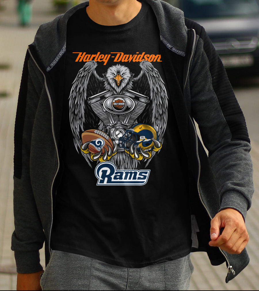 Harley Davidson Seattle Rams Nfl Lar Football Eagle Engine T-Shirt