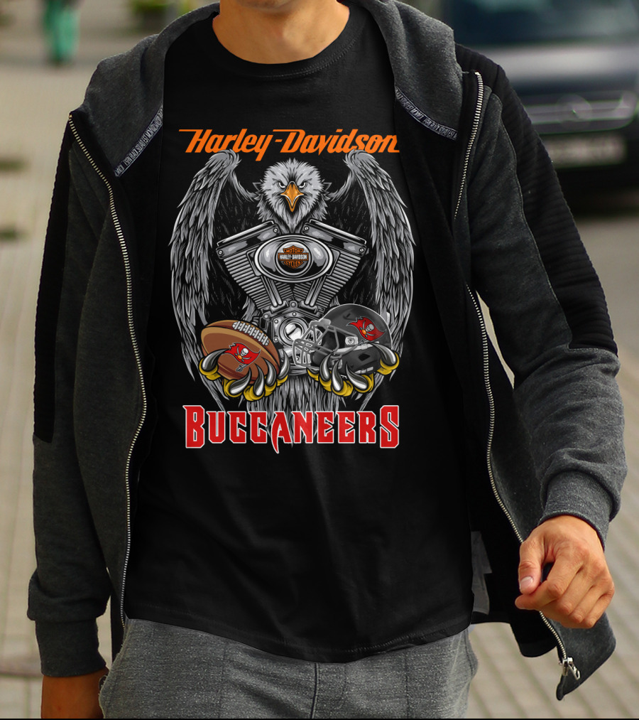 Harley Davidson Buccaneers Eagle Nfl Tbb Football Helmet And Engine T-Shirt