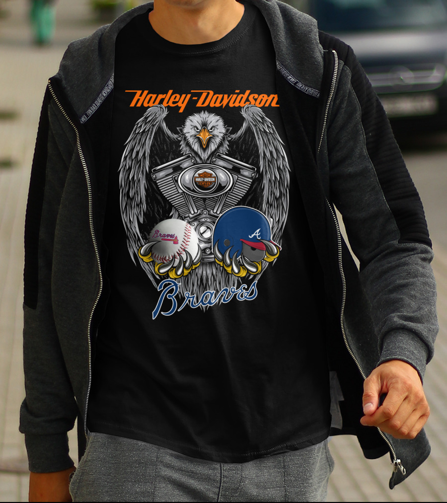 Harley Davidson Braves Baseball Eagle Engine T-Shirt