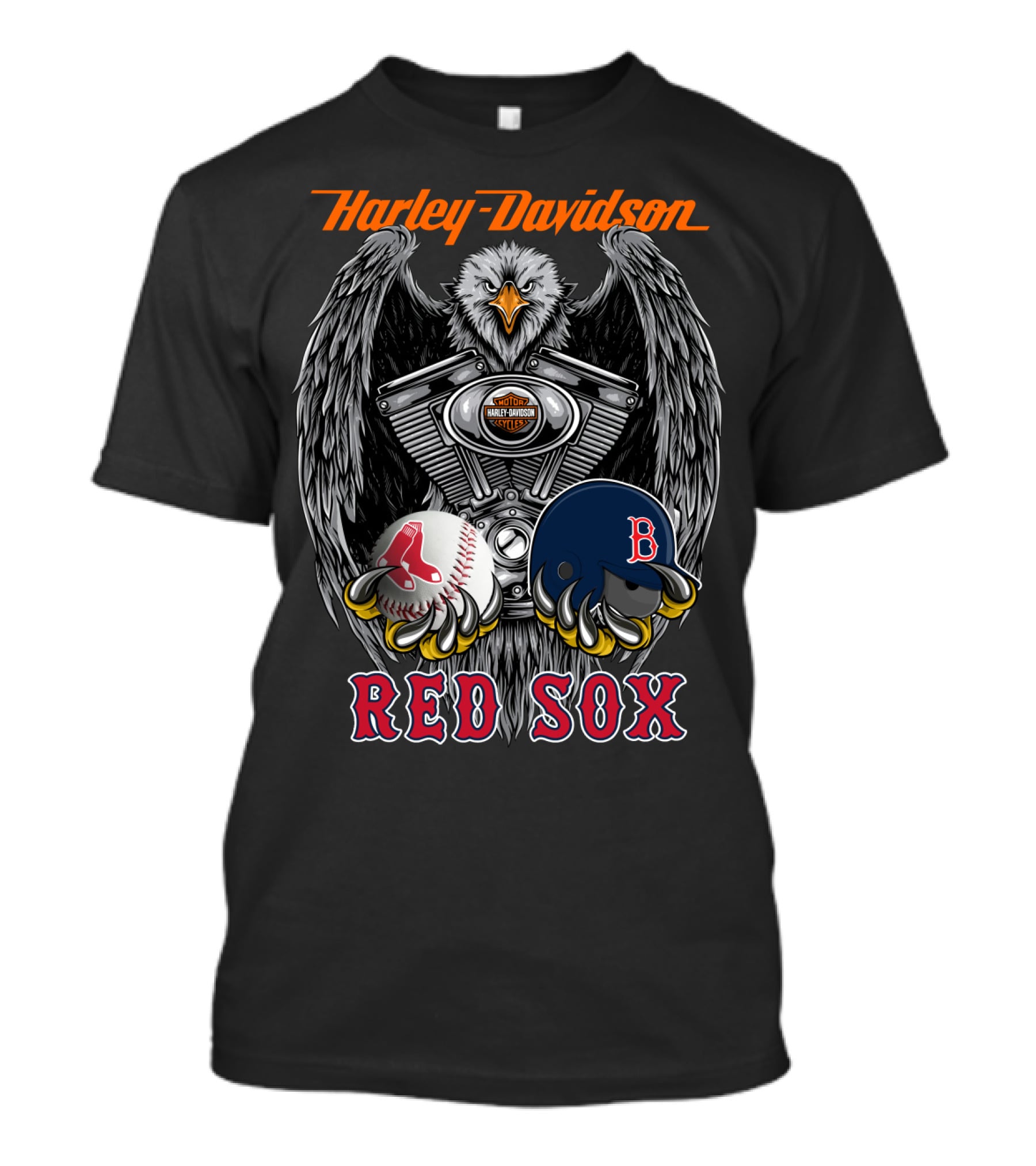 Harley Davidson Red Sox Baseball Eagle Engine T-Shirt