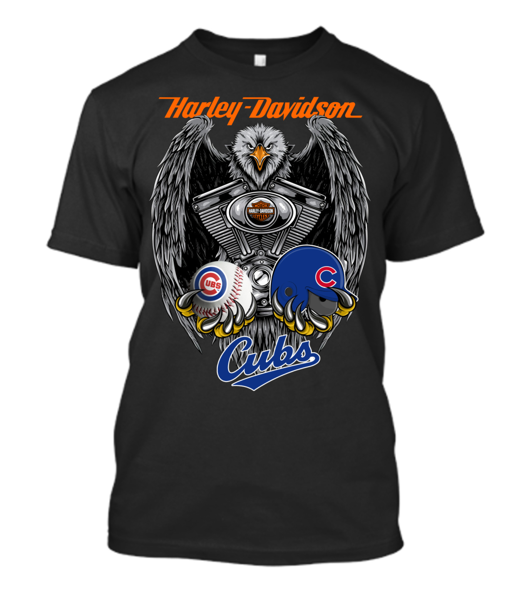 Harley Davidson Cubs Mlb Collaboration Eagle Baseball Helmet Engine T-Shirt