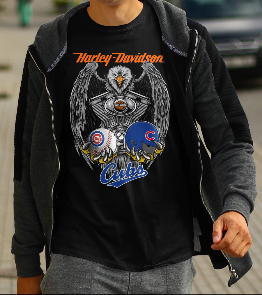 Harley Davidson Cubs Mlb Collaboration Eagle Baseball Helmet Engine T-Shirt