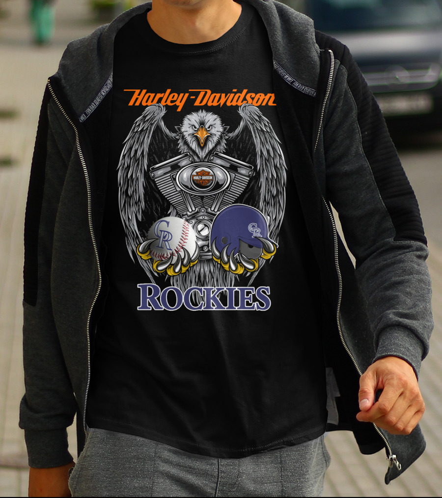 Harley Davidson Rockies Cr Logo Eagle Baseball Helmet T-Shirt
