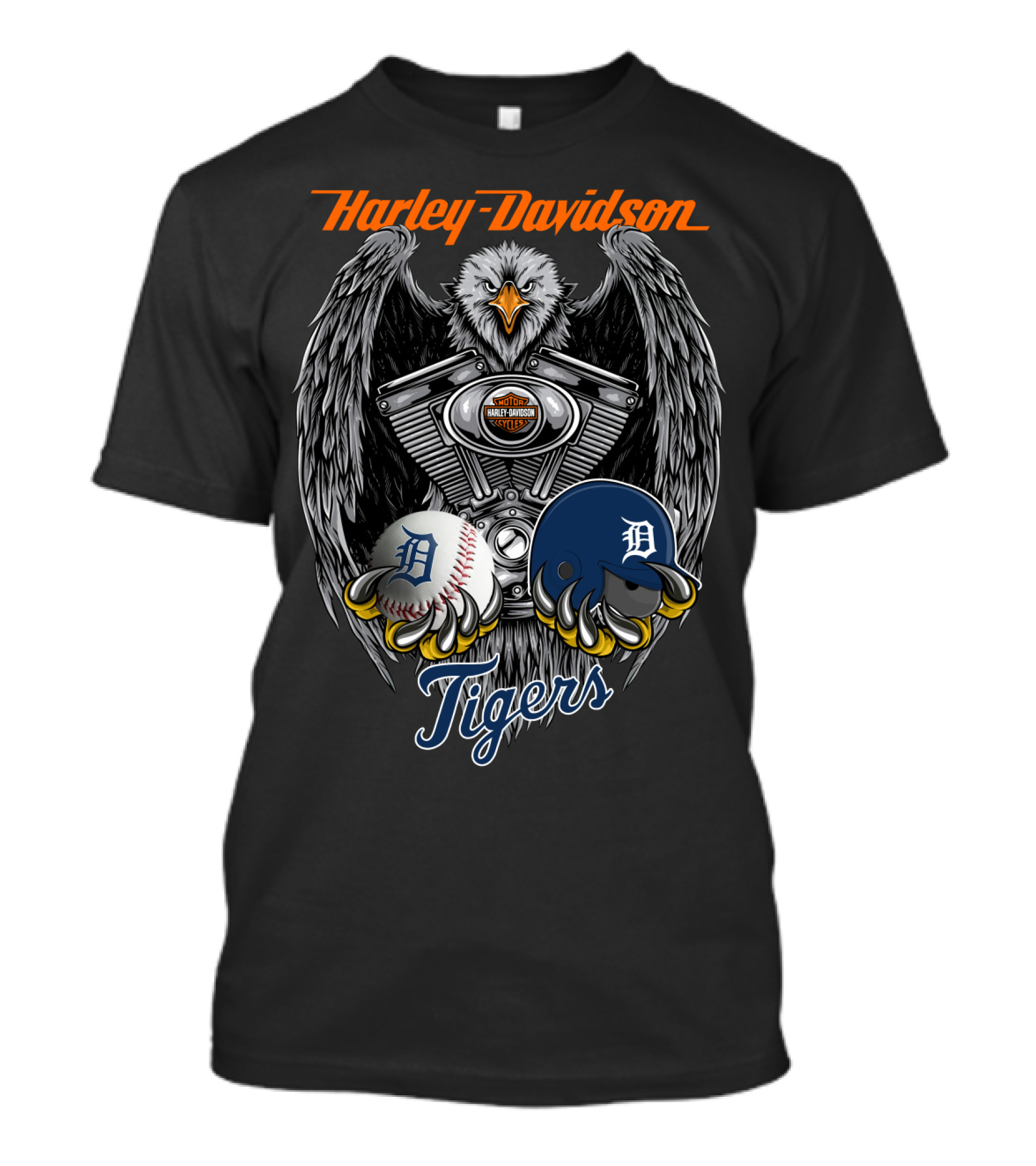Harley Davidson Tigers Baseball Detroit Eagle Engine T-Shirt