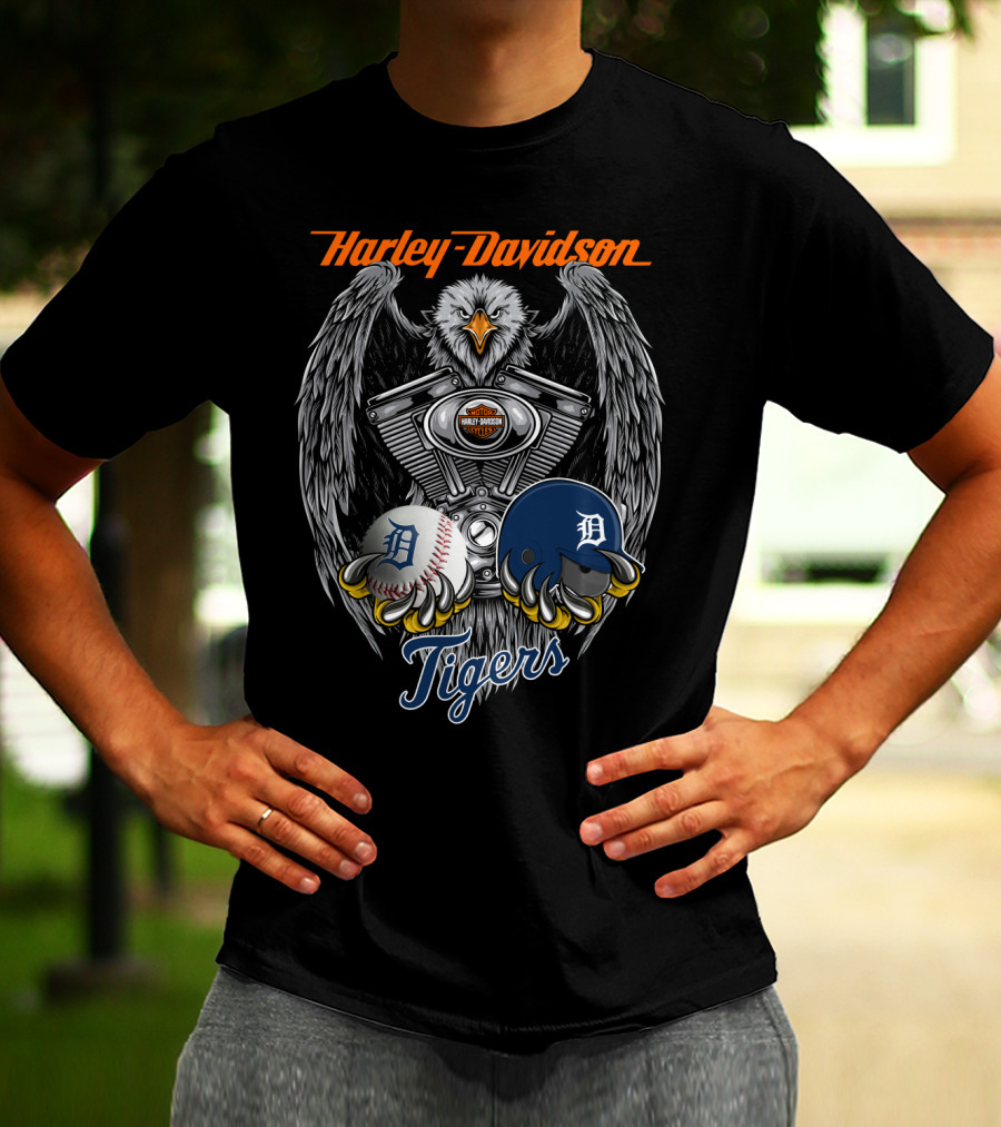 Harley Davidson Tigers Baseball Detroit Eagle Engine T-Shirt