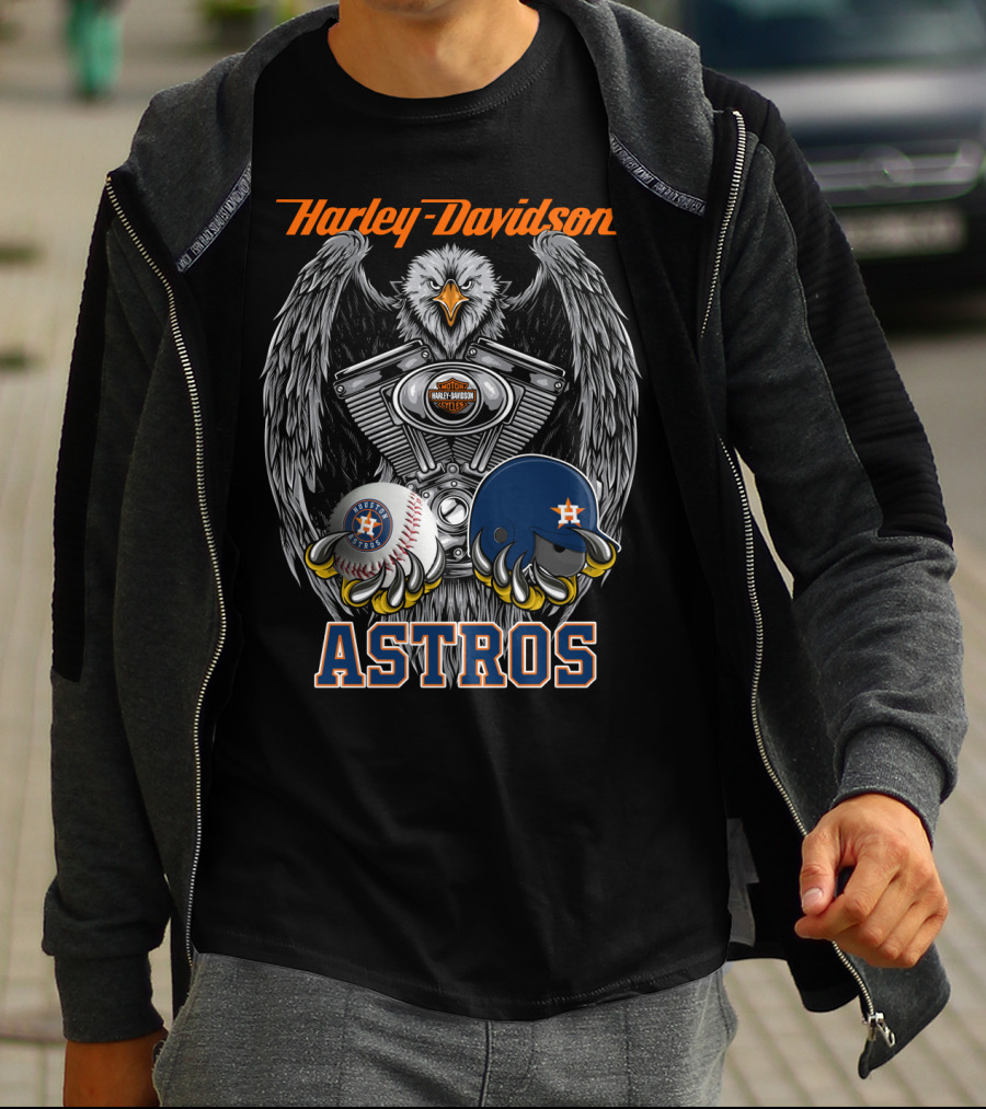 Harley Davidson Houston Astros Engine Eagle Baseball Helmet T-Shirt