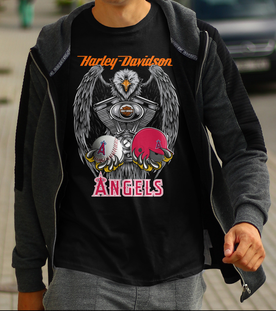 Harley Davidson Mlb Angels Eagle V-Twin Baseball Helmet T-Shirt
