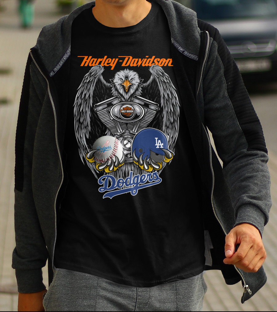 Harley Davidson Los Angeles Dodgers Mlb Eagle Engine Baseball Helmet T-Shirt