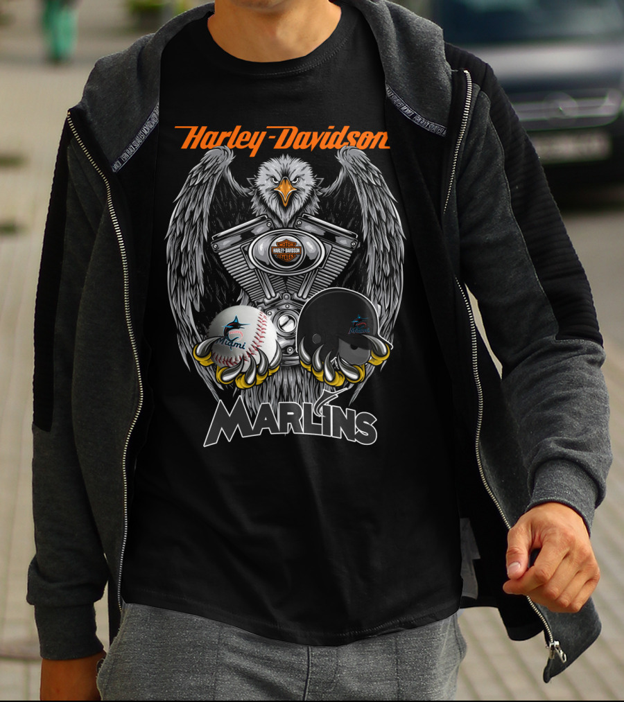 Harley Davidson Eagle Miami Marlins Baseball Helmet T-Shirt