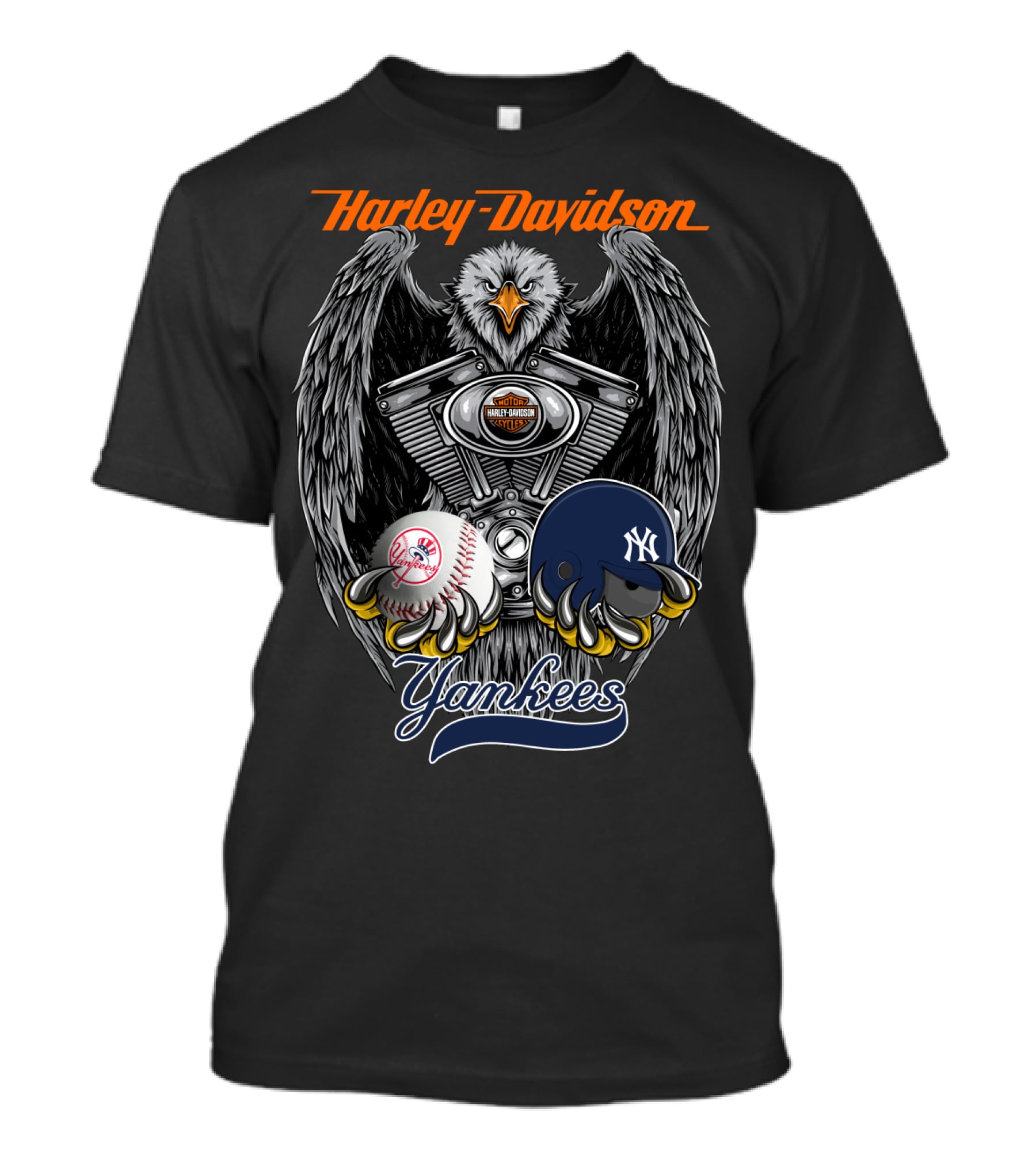 Harley Davidson Yankees Eagle Mlb Nyy Baseball Helmet And Ball T-Shirt
