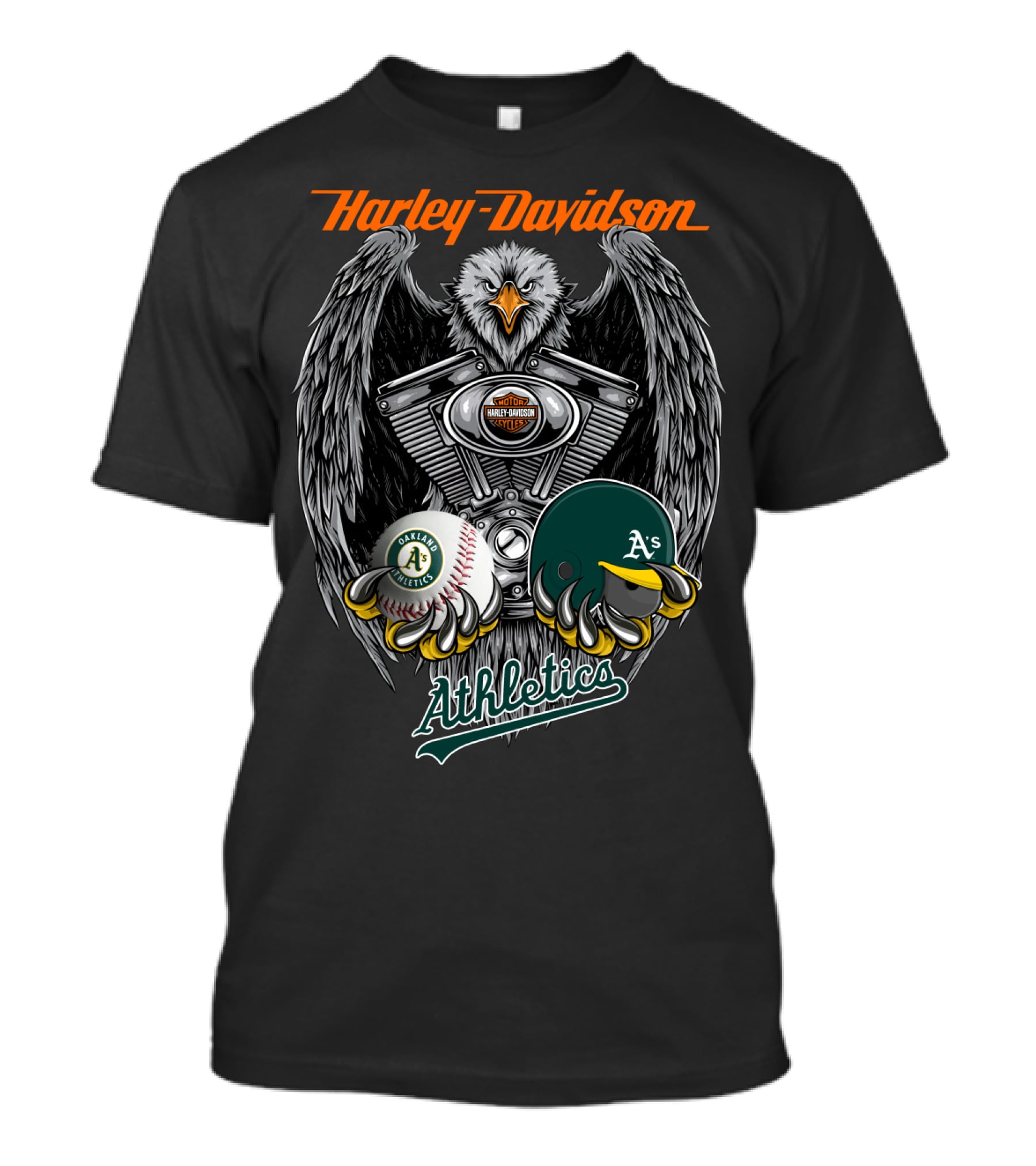 Harley Davidson Seattle Oakland Athletics A's Baseball Logo Eagle Engine T-Shirt