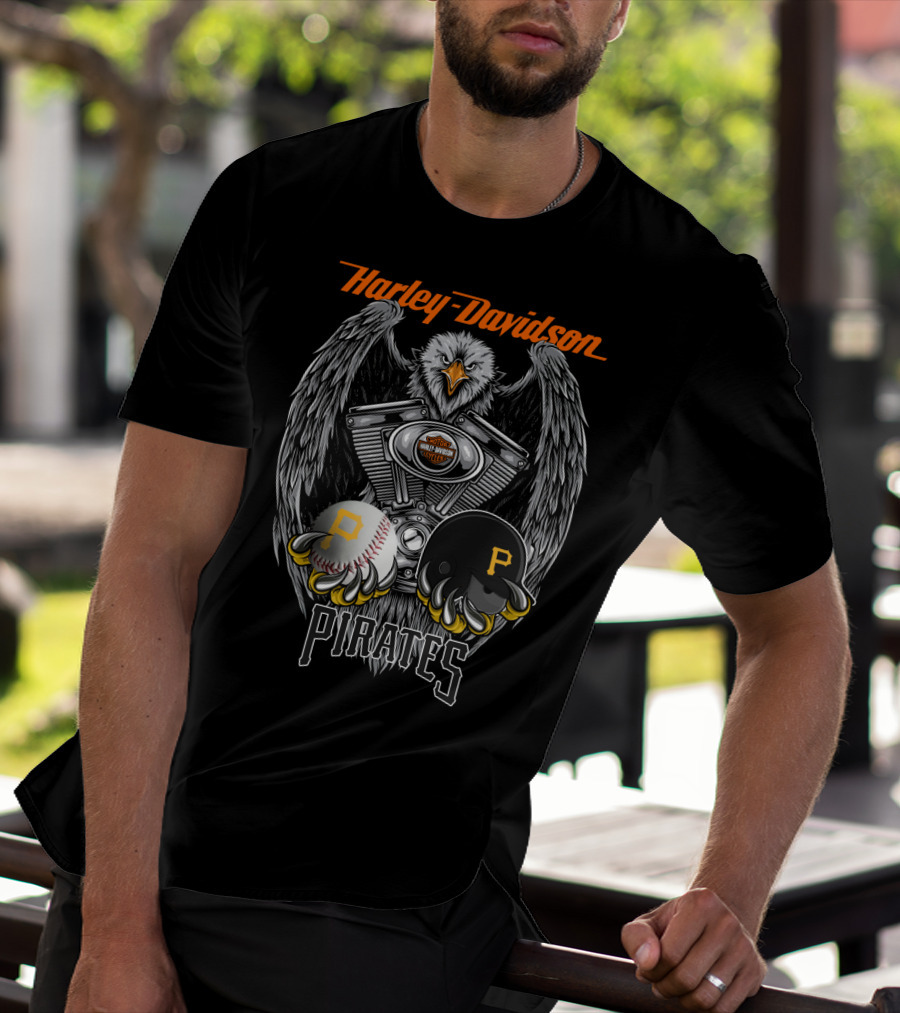 Harley Davidson Pirates Engine Eagle Pittsburgh Baseball Helmet T-Shirt